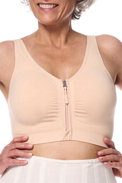 Emilia Wire-Free Bra with Front Closure - Emilia Wire-Free Bra with Front Closure features a front zip closure with hooks for secure, comfortable access after breast surgeries. - 45012